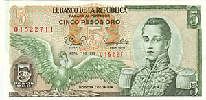 Colombia P-406 5 Pesos Oro