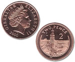 Gibraltar 2 Pence Lighthouse Coin